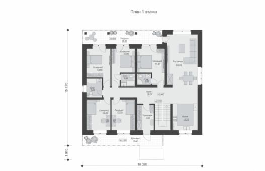 Одноэтажный дом с цокольным этажом и пятью спальнями